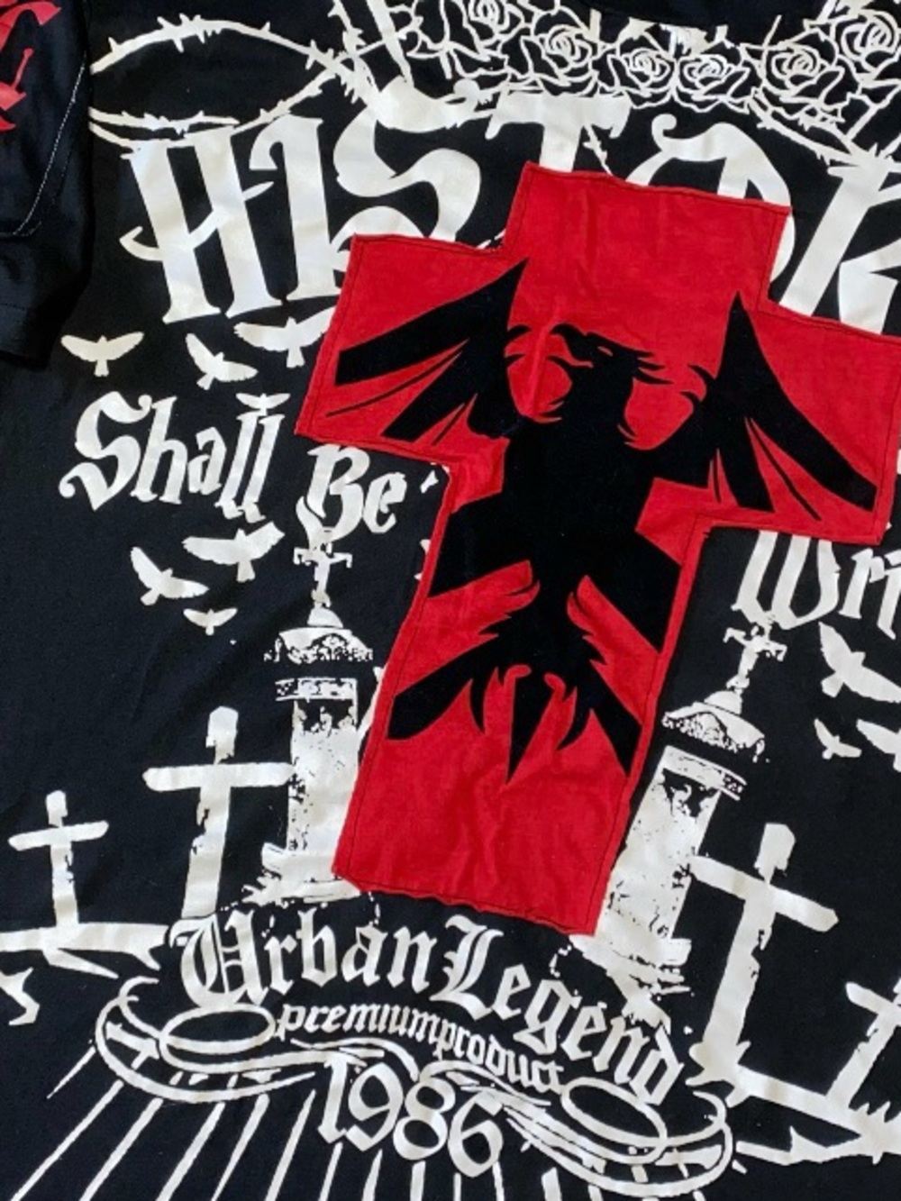 Urban Label History Shall Be Written Black Red T-Shirt Crow Revenge 6XL (DB2) - Picture 2 of 5
